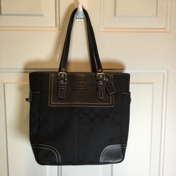 Coach Legacy Signature Black Canvas Leather Trim Top Handle Tote Bag - Picture 1 of 12